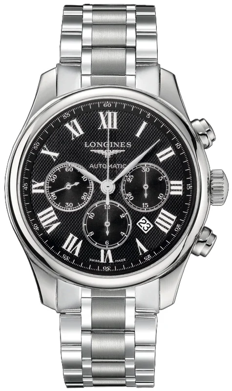 classic smartwatches with fitness and tracking features for men -Longines Master Collection Automatic Chronograph Stainless Steel Black Dial Date Mens Watch L2.859.4.51.6