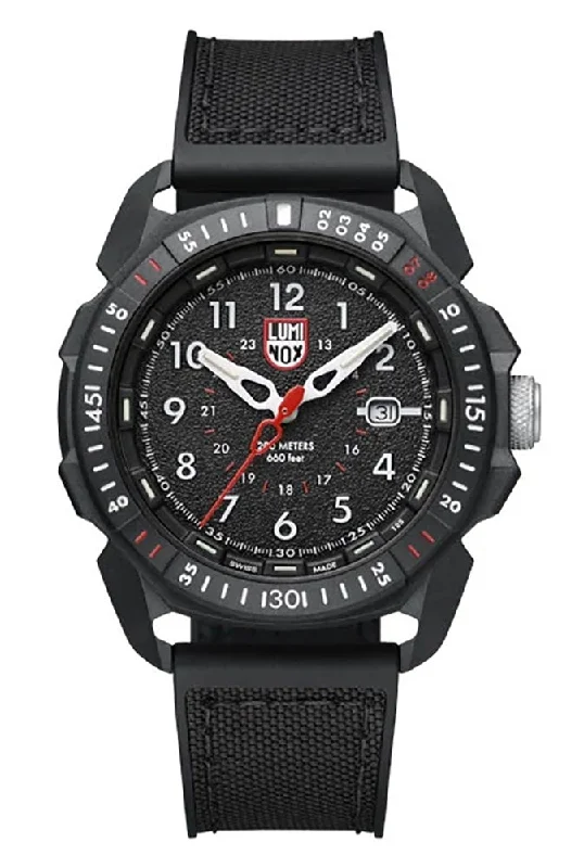 high-tech digital watches for athletes with advanced features -Luminox Ice-Sar Arctic CARBONOX Black Rubber & Textile Strap Black Dial Date Divers Quartz Mens Watch XL.1001