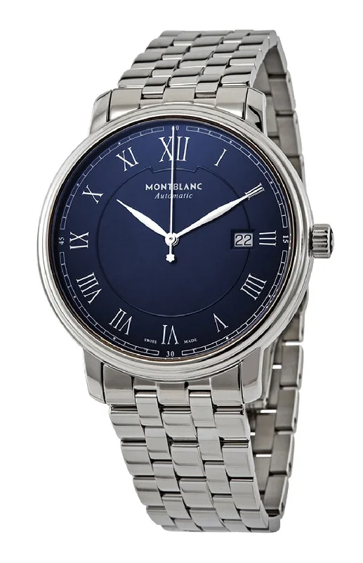 smartwatches for women with health, fitness, and wellness tracking -Montblanc Tradition Automatic Stainless Steel Calendar Blue dial Mens Watch 117830