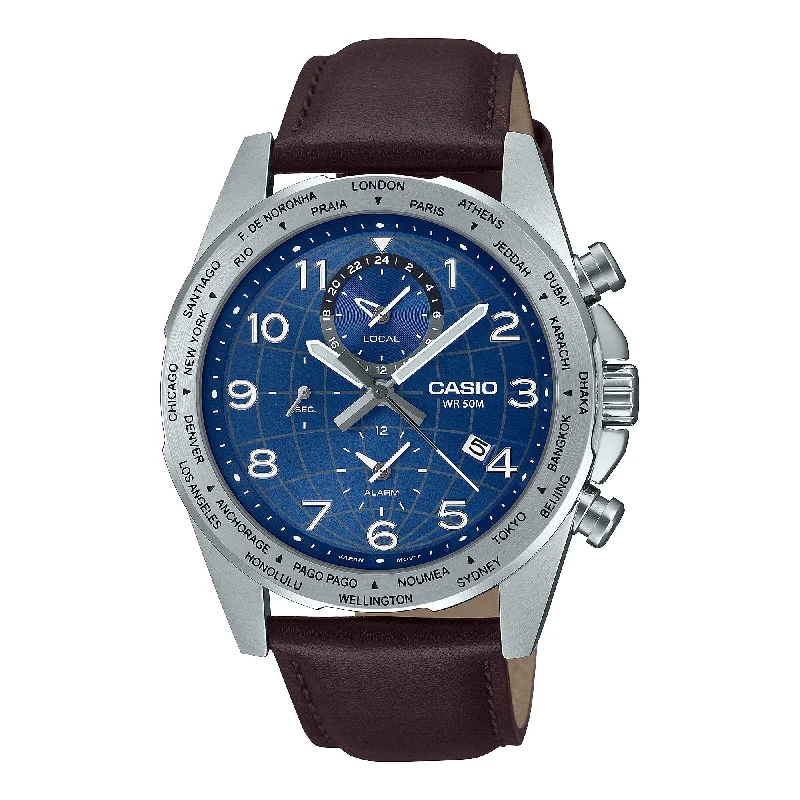 best men’s watches with leather and stainless steel designs -MTPW500L-2A