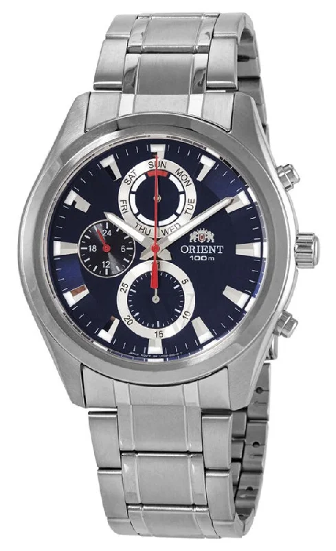 watches for women with multi-colored faces and sparkling dials -Orient Chronograph Stainless Steel Blue Dial Quartz Day-Date Mens Watch FUY07001D0