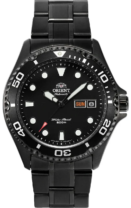 women’s watches with classic designs and leather straps -Orient Ray Raven II Automatic Black Stainless Steel Day/Date Men's Watch FAA02003B9