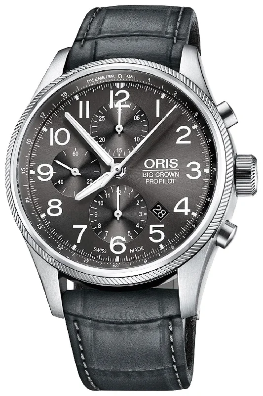 affordable men’s watches with modern digital features -Oris Big Crown ProPilot Automatic Chronograph Grey Leather Strap Grey Dial Date Mens Watch 774 7699 4063-LS