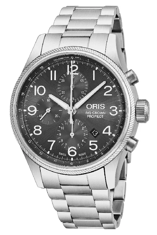 women’s watches with slim profile and modern design -Oris Big Crown ProPilot Automatic Chronograph Stainless Steel Grey Dial Date Mens Watch 774 7699 4063-MB