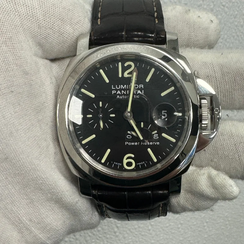 men's watches with ceramic and stainless steel hybrid bands -Panerai Luminor 44mm Black Dial Watch Ref# PAM00090