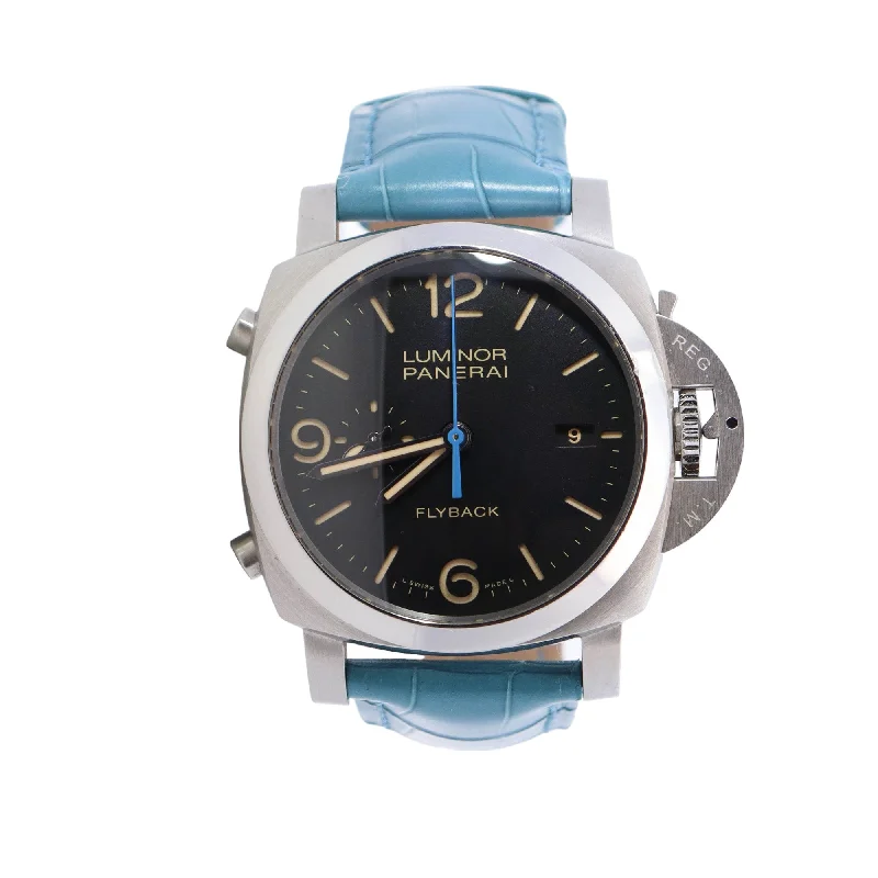 watches for women with slim gold cases and delicate bands -Panerai Luminor FlyBack 44mm Black Dial Watch Ref# PAM00524