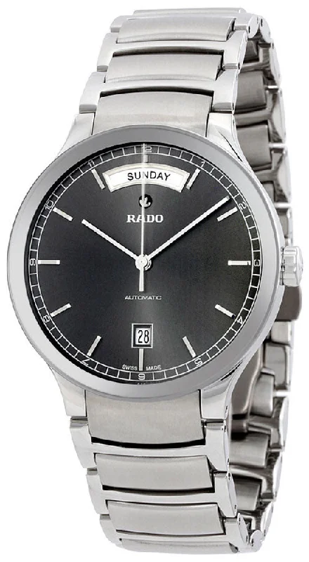 best dive watches for men with rotating bezel and depth gauge -Rado Centrix Automatic Day-Date Gray Dial Stainless Steel Mens Watch R30156103