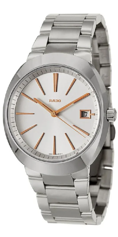 watches for men with rugged, durable design for outdoor activities -Rado D-Star XL Ceramos Quartz Analog Light Silver Dial Date Steel Men's Dress Watch R15943123