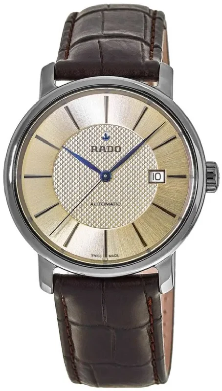 best women’s watches with polished metal and minimalist style -Rado DiaMaster XL Plasma High Tech Ceramic Automatic Champagne Dial Date Brown Strap Mens Watch R14074256