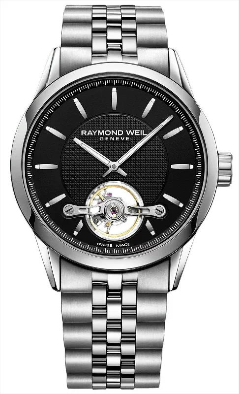 stylish watches for women with minimalist faces and thin straps -Raymond Weil Freelancer Automatic Stainless Steel Black Dial Mens Watch 2780-ST-20001