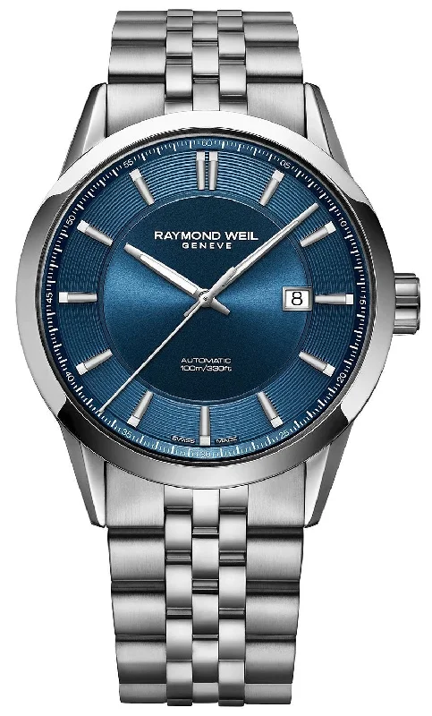 women’s watches with classic designs and gold accents -Raymond Weil Freelancer Automatic Stainless Steel Blue Dial Date Mens Watch 2731-ST-50001