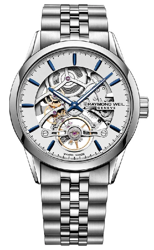 best dive watches for men with deep-water resistance -Raymond Weil Freelancer Automatic Stainless Steel Skeleton Dial Mens Watch 2785-ST-65001