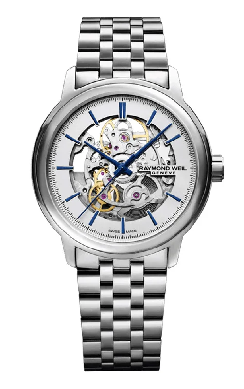 men’s watches with interchangeable straps for casual and formal look -Raymond Weil Maestro Stainless Steel Skeleton Dial Automatic Mens Watch 2215-ST-65001