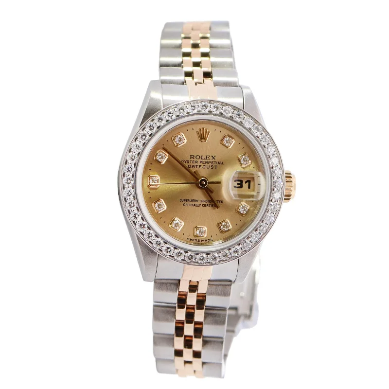 women’s watches with interchangeable leather and metal straps -Rolex Datejust 26mm Champagne Dial Watch Ref# 69173