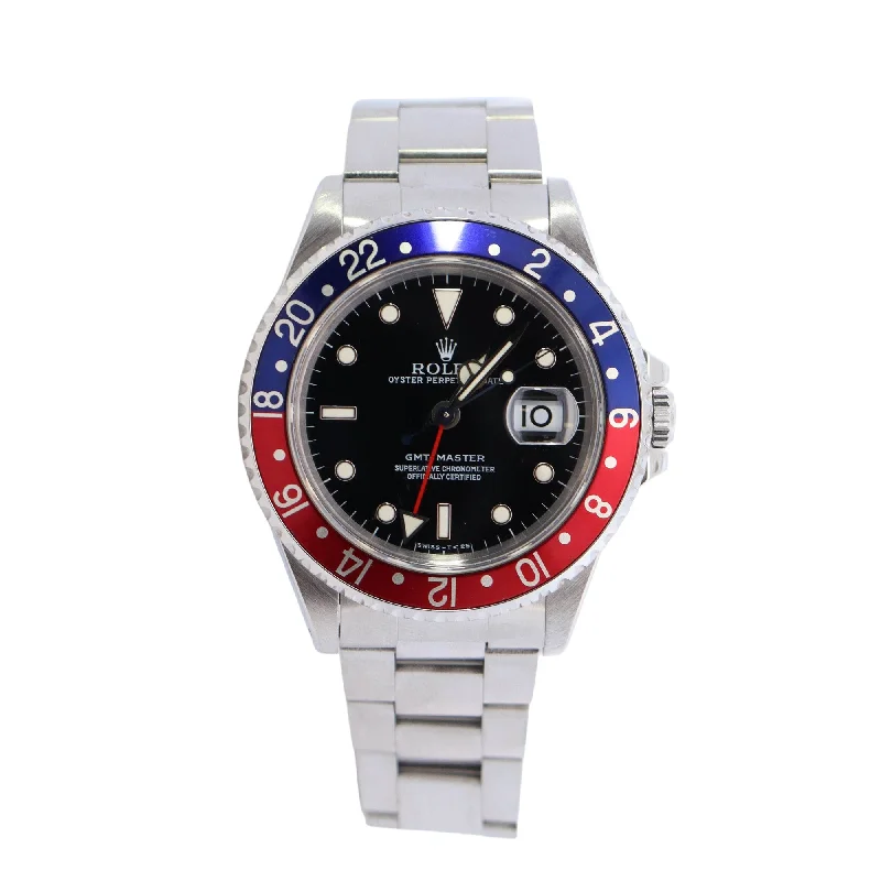 women’s watches with interchangeable leather and metal straps -Rolex GMT-Master 40mm Black Dial Watch Ref# 16700