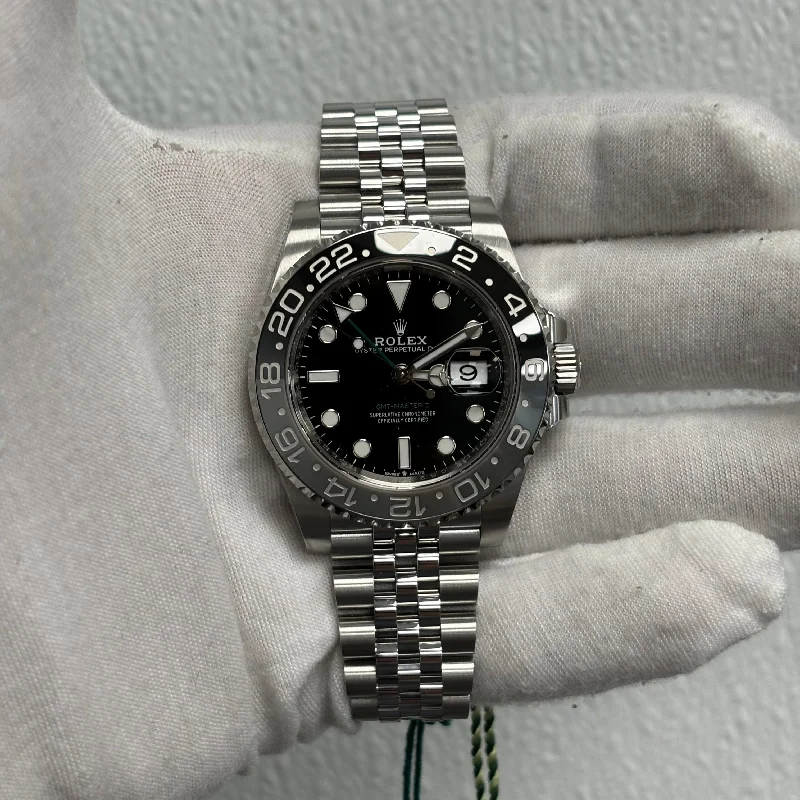 women's watches with diamond-encrusted bezels and modern designs -Rolex GMT-Master II 40mm Black Dial Ref# 126710GRNR