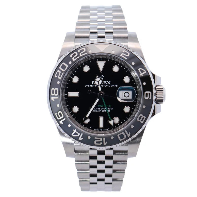 best watches for men with automatic and quartz movement -Rolex GMT-Master II 40mm Black Dial Ref# 126710GRNR