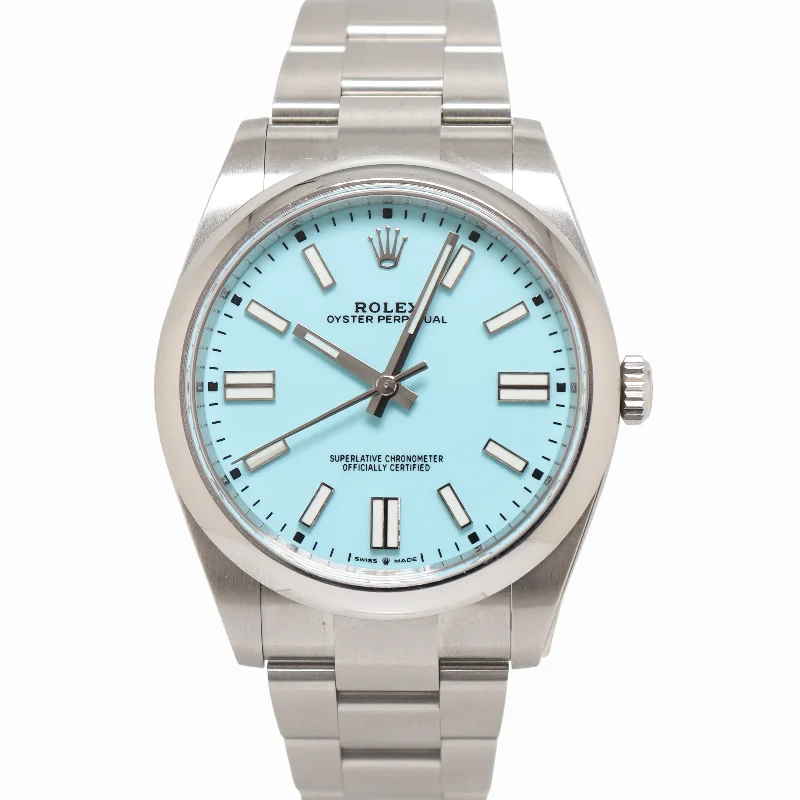 smartwatches for women with body temperature sensors -Rolex Oyster Perpetual 41mm Tiffany Blue Dial Watch Ref# 124300