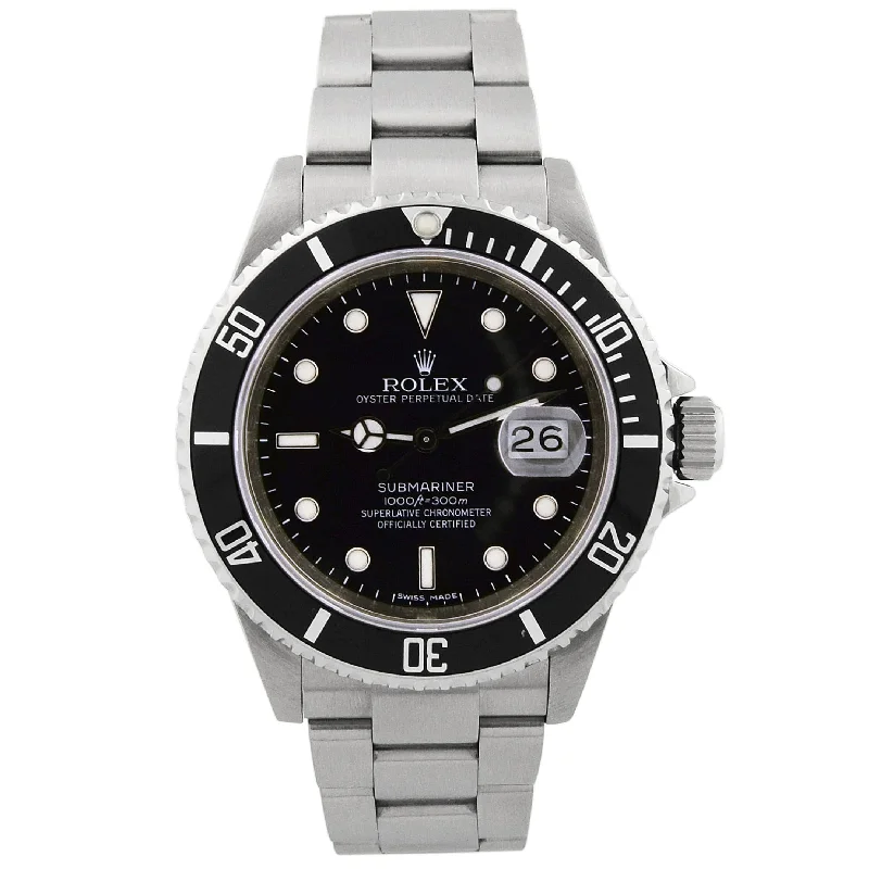 women's watches with thin stainless steel bands and elegant dials -Rolex Submariner 40mm Black Dial Watch Ref# 16610