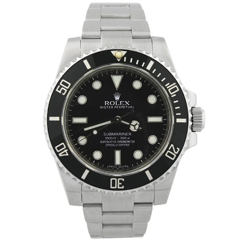 men's watches with titanium cases and leather bands -Rolex Submariner No Date 40mm Black Dial Watch Ref# 114060