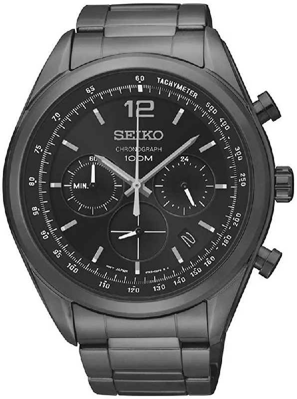 classic analog watches for women with slim profile -Seiko Chronograph Black PVD Stainless Steel Black Dial Quartz Date Mens Watch SSB093P1