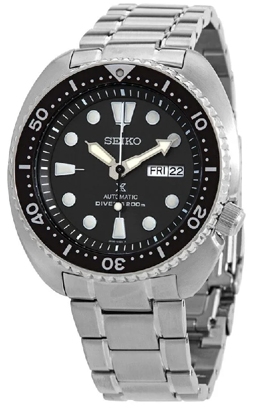 premium watches with mechanical movement for men -Seiko Prospex Automatic Stainless Steel Black Dial Day-Date Divers Mens Watch SRPF13K1