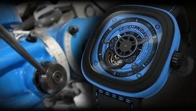 best men's watches with durable rubber straps -SEVENFRIDAY NEW Industrial Essence Blue Steel PVD Box/Papers/Warranty #P1-04