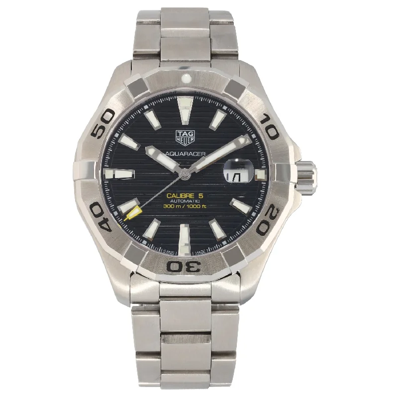 stylish men's watches with modern technology and retro dials -Tag Heuer Aquaracer WAY2010 43mm Stainless Steel Watch