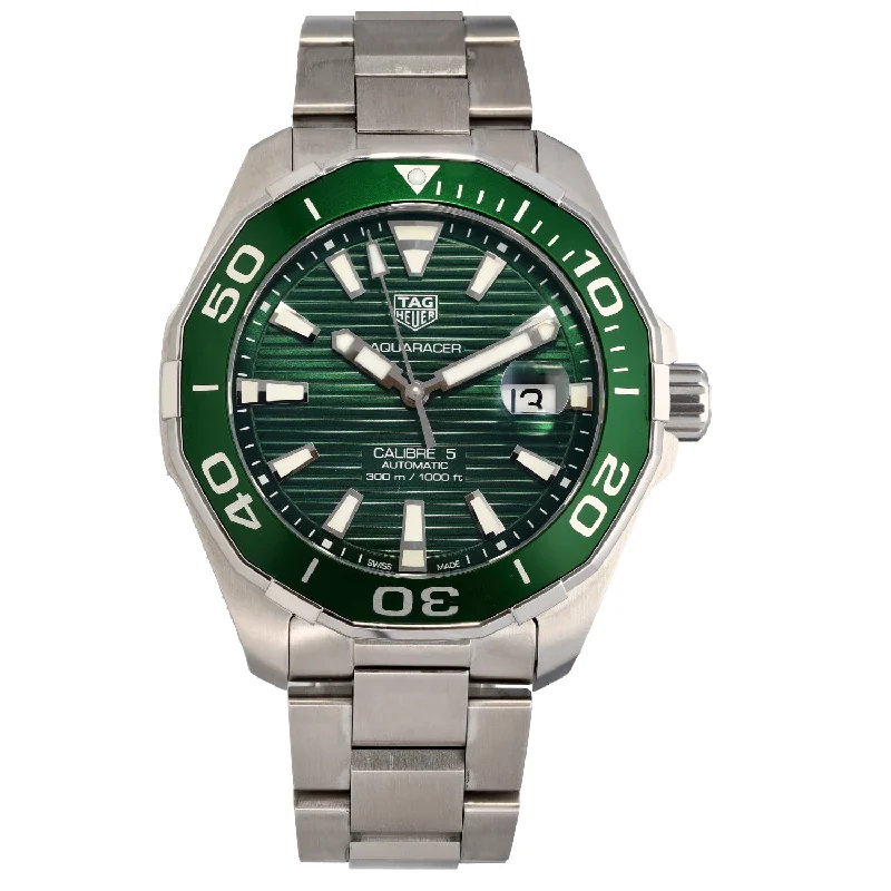 men's watches with ceramic and stainless steel hybrid bands -Tag Heuer Aquaracer WAY201S-0 44mm Stainless Steel Watch