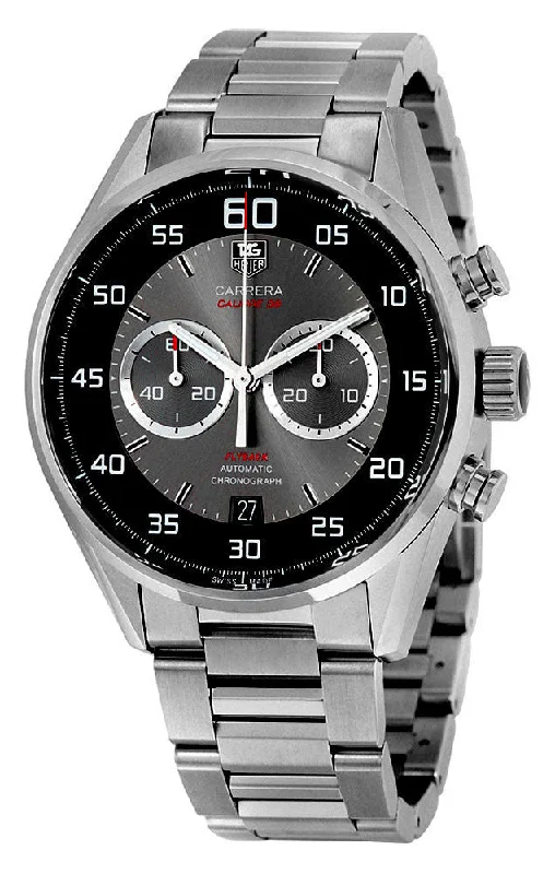 high-end men's watches with Swiss automatic movements -TAG Heuer Carrera Flyback Chronograph Automatic Gray & Black Dial Stainless Steel Date Mens Watch CAR2B10.BA0799