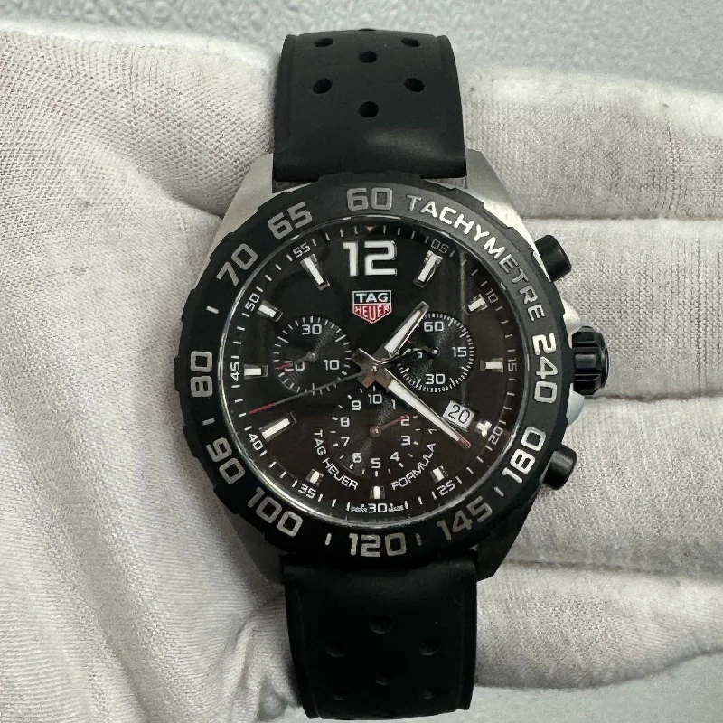 stylish sport watches for men with multi-sport functionality -Tag Heuer Formula 1  43mm Black Dial Watch Ref# CAZ1010