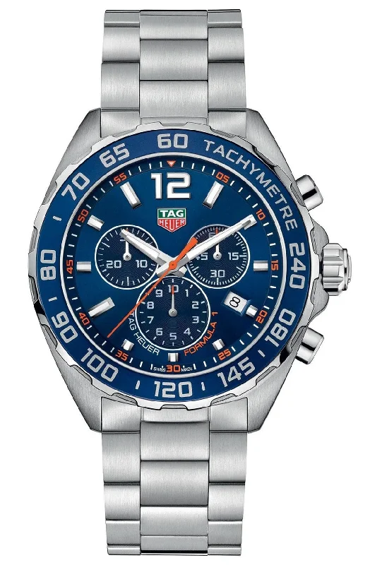 watches for men with intricate dial designs and metal bands -TAG Heuer Formula 1 Chronograph Stainless Steel Blue Dial Date Divers Quartz Mens Watch CAZ1014.BA0842