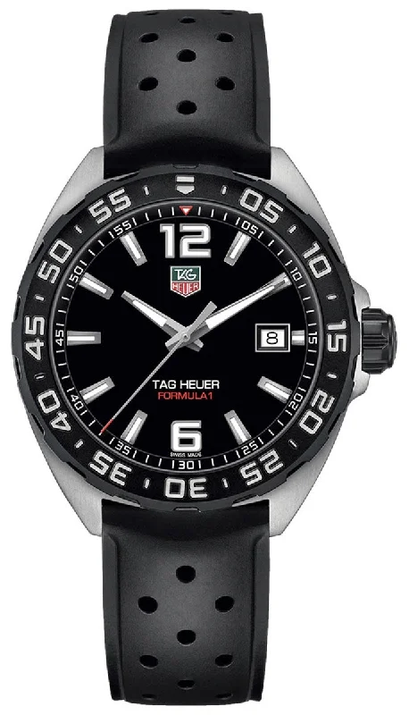 best smartwatches for men with fitness tracking and notifications -TAG Heuer Formula 1 Stainless Steel Black Rubber Strap Black Dial Date Divers Quartz Mens Watch WAZ1110.FT8023