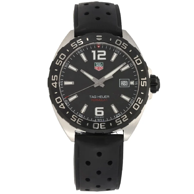 men's watches with leather straps and classic black dial -Tag Heuer Formula 1 WAZ1110 41mm Stainless Steel Watch