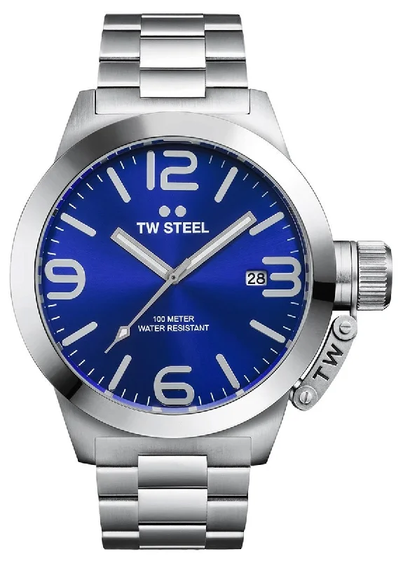 women’s watches with simple and elegant designs -TW Steel Canteen Stainless Steel Blue Dial Date Quartz Mens Watch CB11