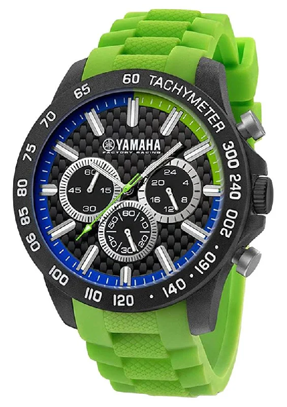 high-quality men's watches with luminous hands and markers -TW Steel Yamaha Factory Racing Quartz Chronograph Black Carbon Case Green Silicon Mens Watch Y118