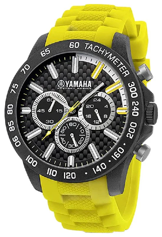 men’s watches with sleek black leather and minimalist design -TW Steel Yamaha Factory Racing Quartz Chronograph Black Carbon Case Yellow Silicon Mens Watch Y120